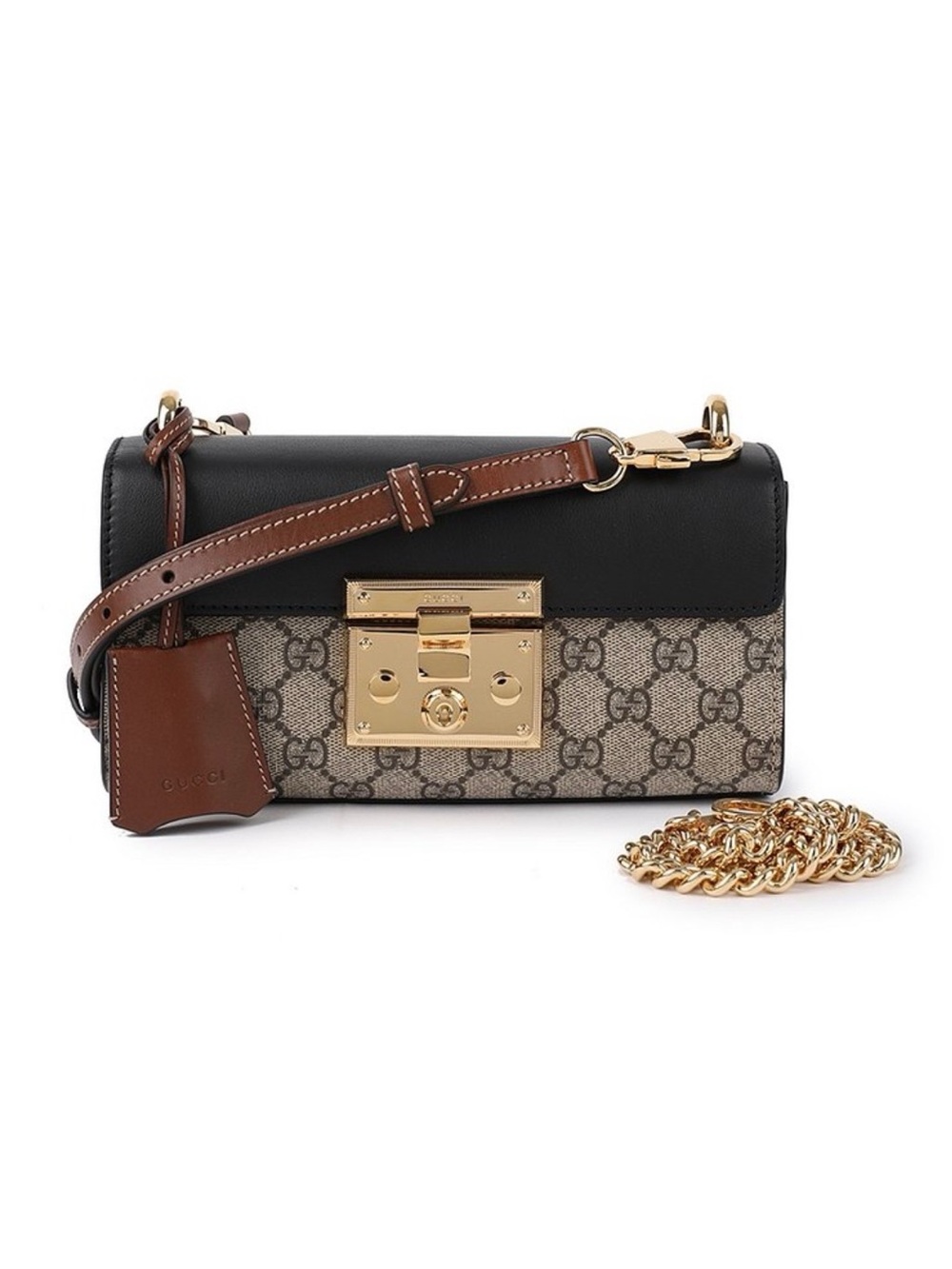Gucci Brown/Black GG Supreme Canvas Crossbody with Gold Lock - Picture 2 of 16